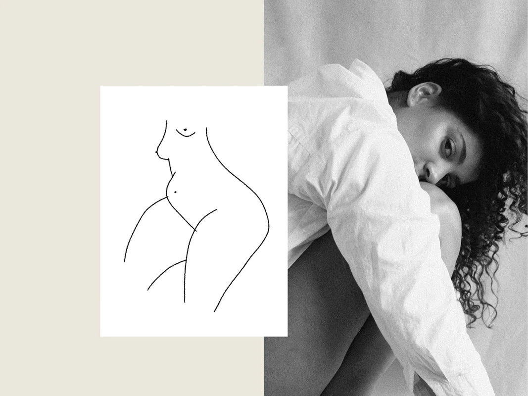 Frauenkörper illustriert und Foto von Frau